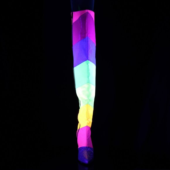 Rainbow Glow Glitter Heel Thigh High Boots - Picture 2 of 5
